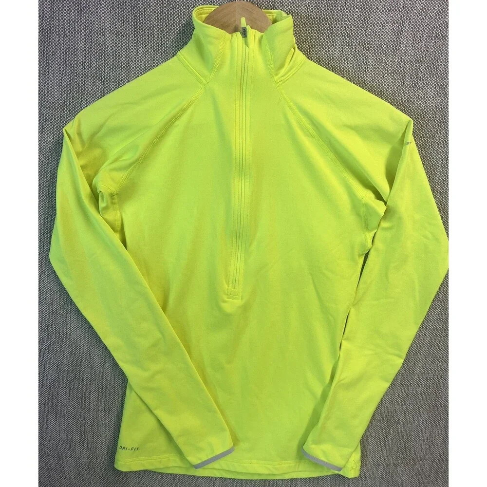 Nike Pro Dri-FIT Shirt Womens Small Yellow 1/4 Zip Pullover Thermal Running